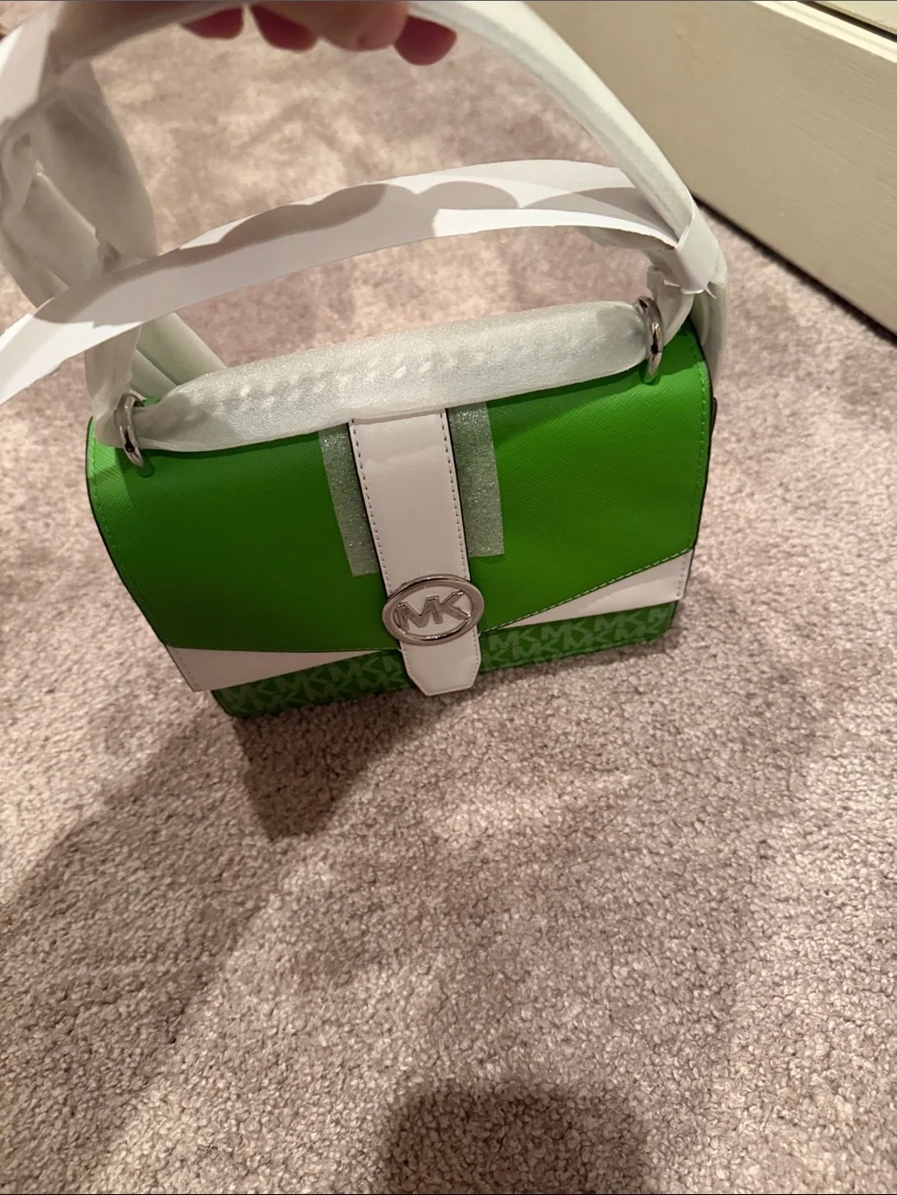 Michael Kors Green and White MK Signature Crossbody